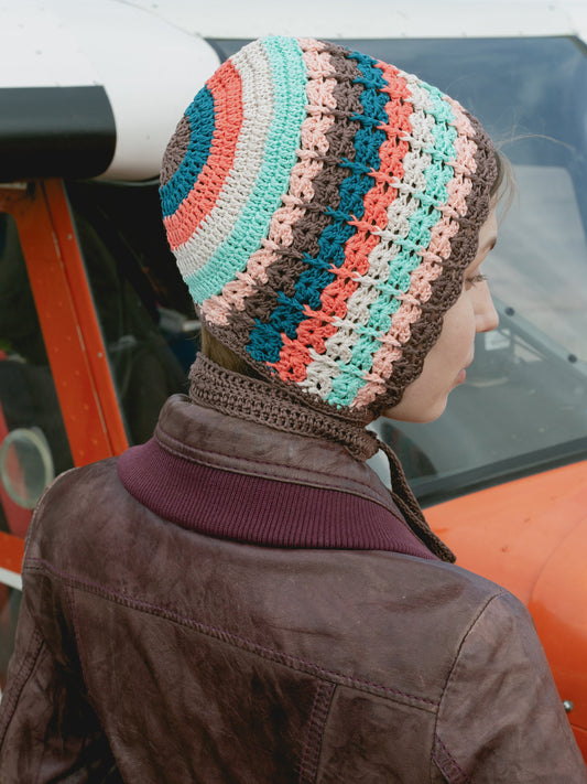Adult Striped Multi Cotton Crochet Bow Tie Bonnet