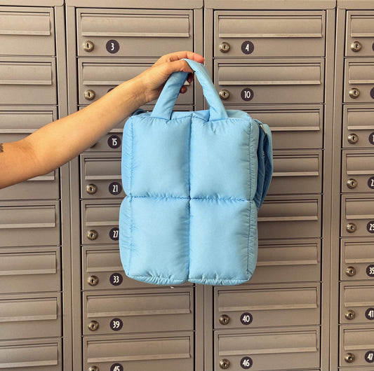 Pillow Puffer Laptop Bag in Baby Blue