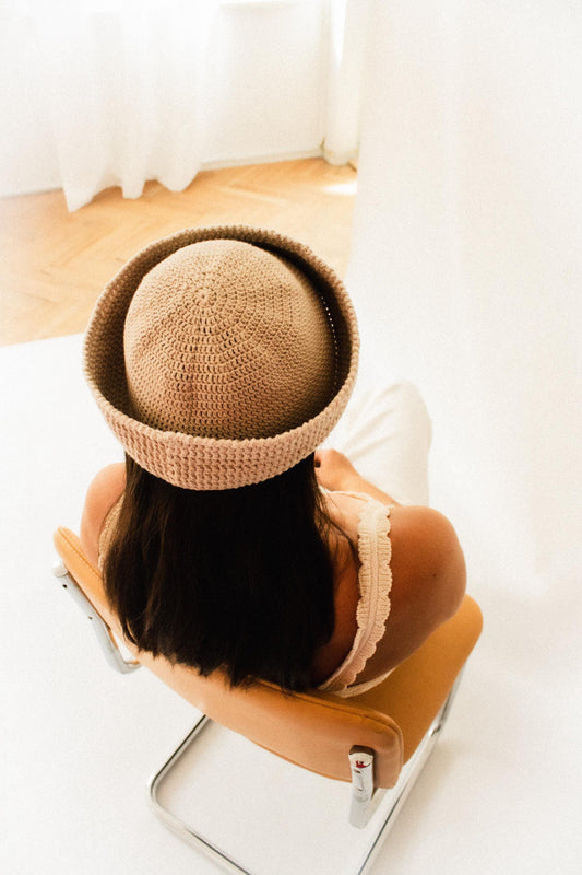 Crochet Premium Cotton Marin Hat in Sand Beige