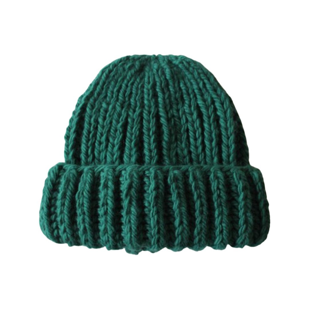 Woolen Chunky beanie hat in emerald green