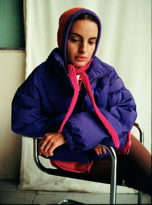 Multicolored Hand-knitted Adult Bow Tie Chunky Bonnet hat