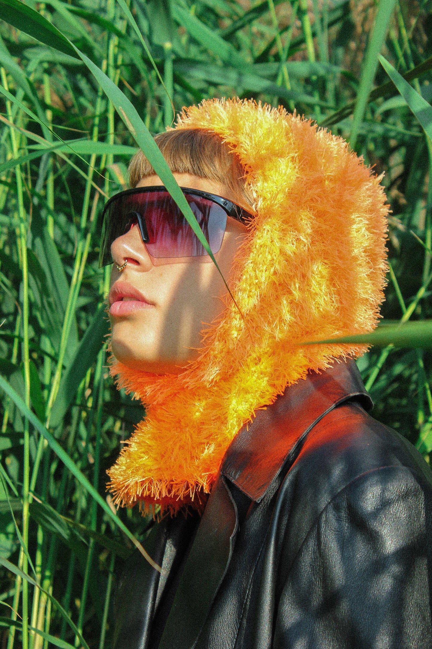 Fuzzy Yeti Faux Fur balaclava hat in mandarin orange