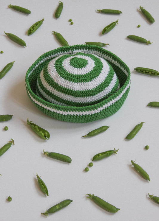 Crochet Premium Cotton Striped Marin Hat in Green & White