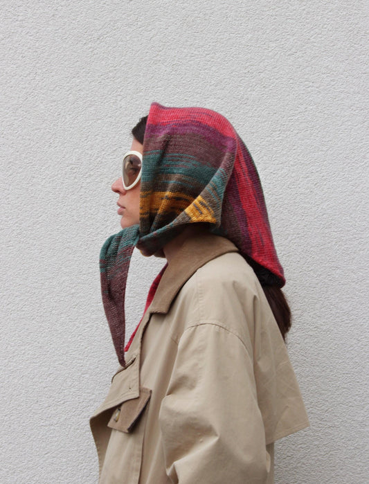 Hand - knitted Random Sunset Woolen Headscarf