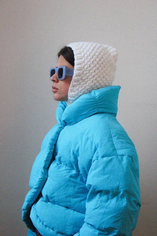 Handknitted Woolen Chunky balaclava hat in white