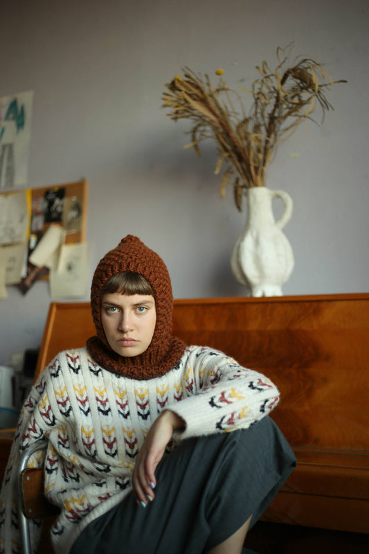 Balaclava Woolen hat in teddy brown ,mango socky balaclava knit beanie,knit helmet,knit hat,crochet balaclava, knitted hood