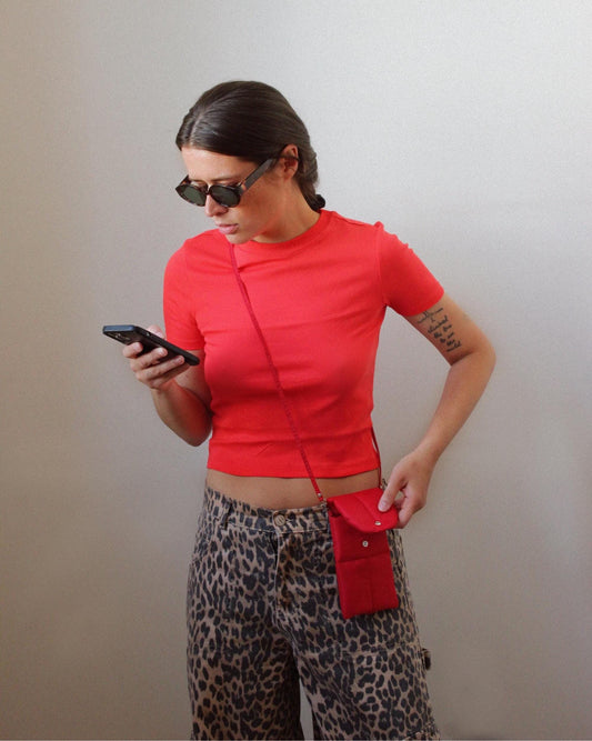 Pillow Puffer Phone pouch in Red, Puffy Crossbody Phone Bag,Waterproof Padded Case with Strap,Hands-Free Pouch,Travel Gift for Her