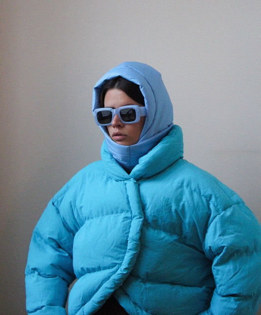 Pillow Puffer Headscarf - Balaclava in Baby Blue