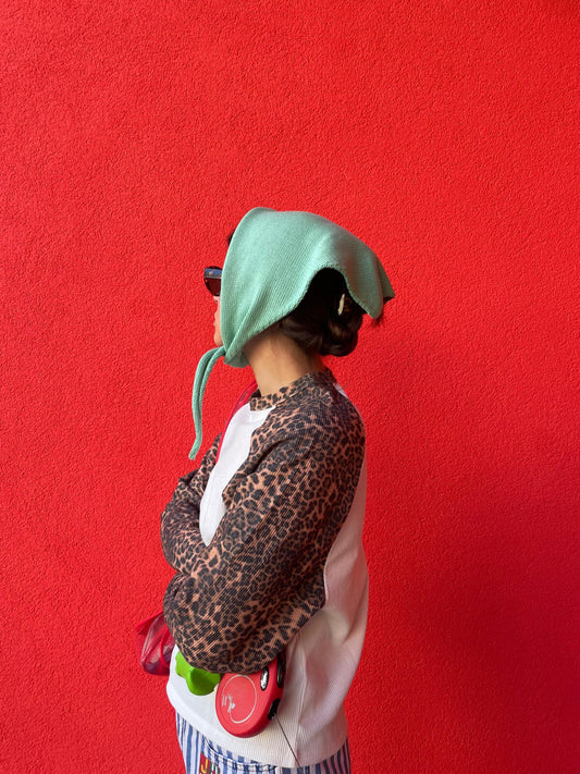 Hand - knitted Spring Headscarf in Pistachio Green