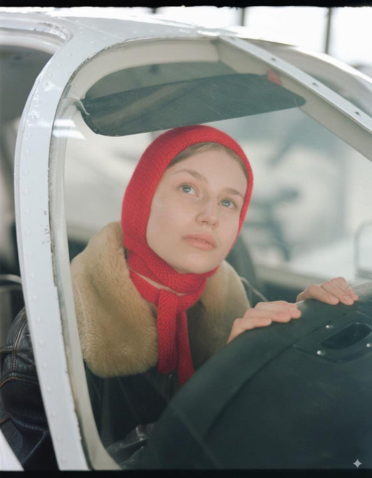 Hand-knitted Adult Bow Tie Bonnet hat in Hot Red