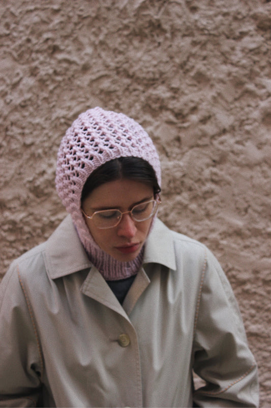 Spring Balaclava hat in powder pink ,mango socky balaclava knit beanie,knit helmet,knit hat,crochet balaclava, knitted hood
