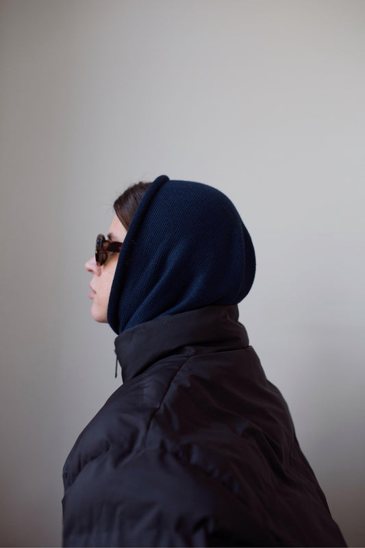 Hand - knitted Headscarf in Navy