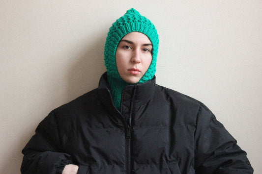 Hand - knitted Demi - season balaclava hat in green,mango socky balaclava knit beanie,knit helmet,knit hat,crochet balaclava