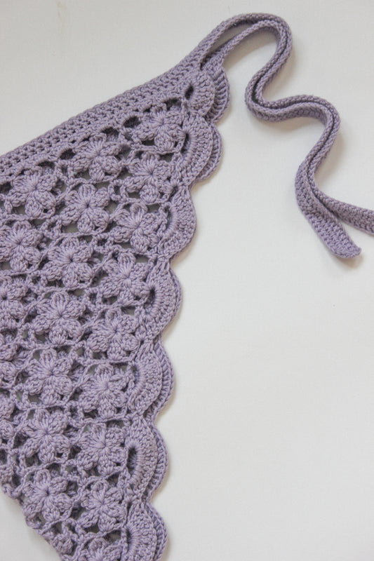 Floral Crochet Headscarf in Soft Lilac