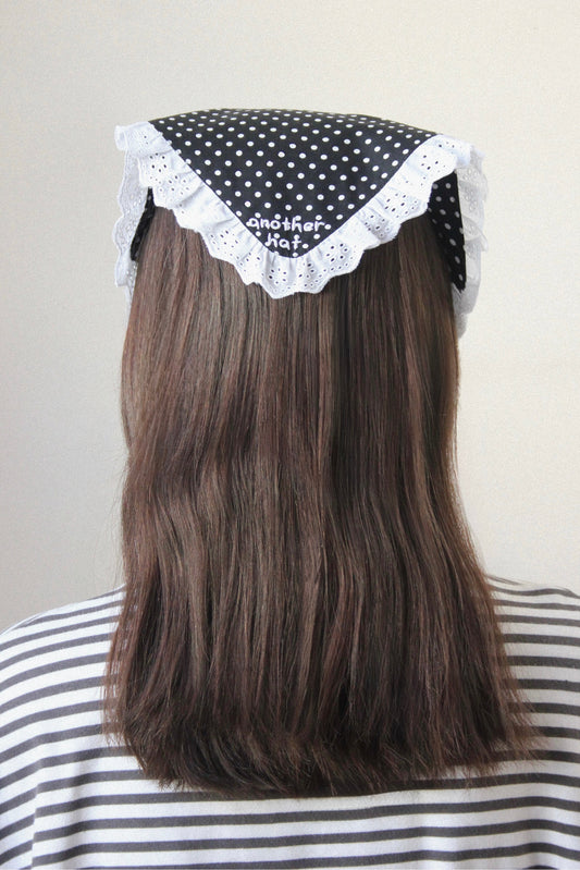 Polka Dot Lace Headscarf in Black