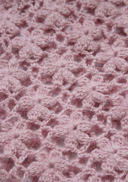 Hand-knitted Mesh Floral Mohair Headscarf in Powder Rose