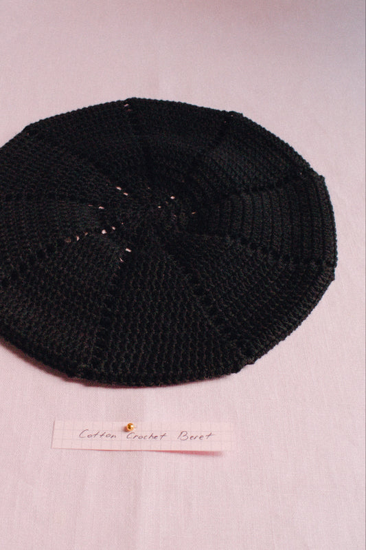 Cotton Crochet Beret in Black