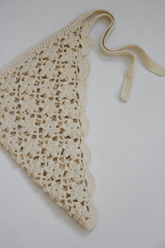 Floral Crochet Headscarf in Buttermilk