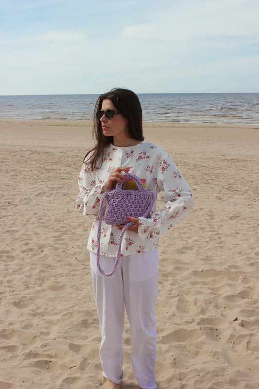 Сoarse knitted crossbody bag in lilac lavender, tote bag