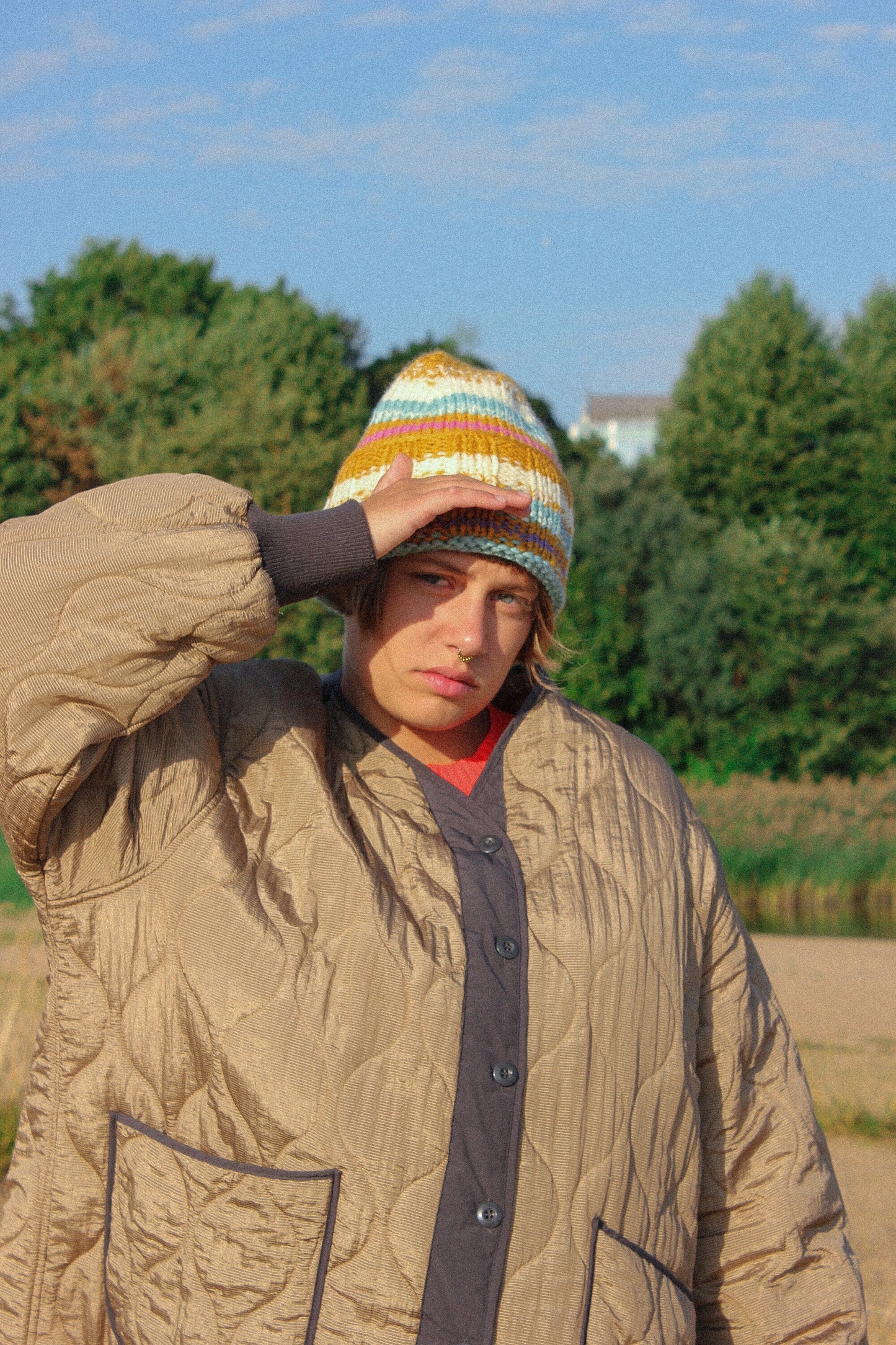 Multicolored winter beanie hat