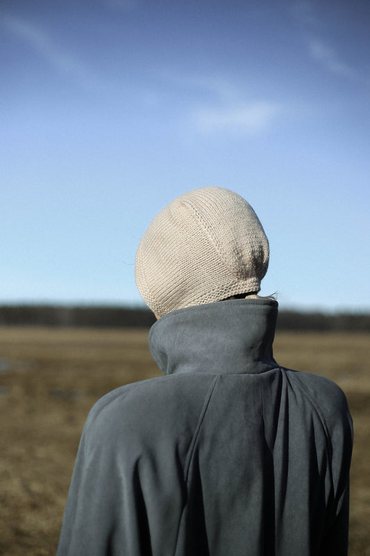 Hand-knitted Adult Bow Tie Bonnet hat in cream beige