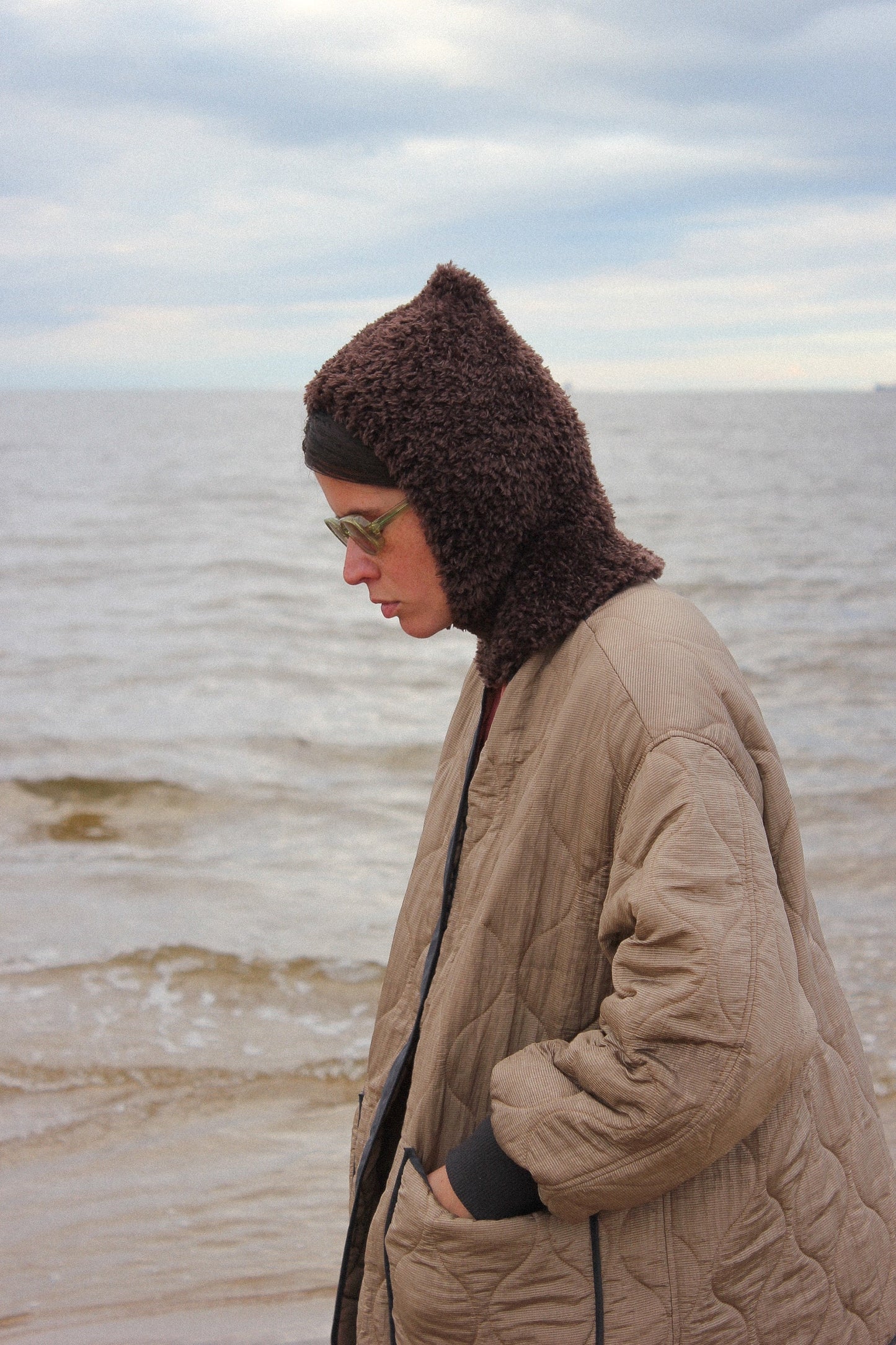 Fuzzy Teddy Faux Fur balaclava hat in brown