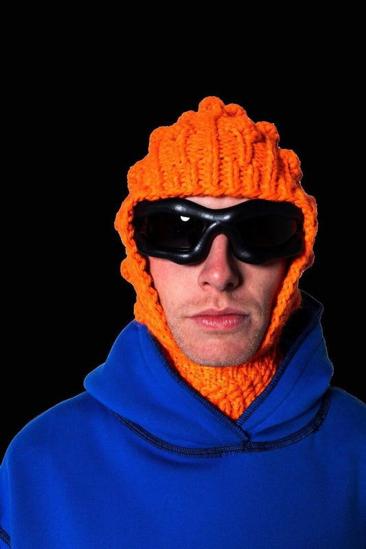 Balaclava Mandarin Brains with dimensional tuck knitting technique