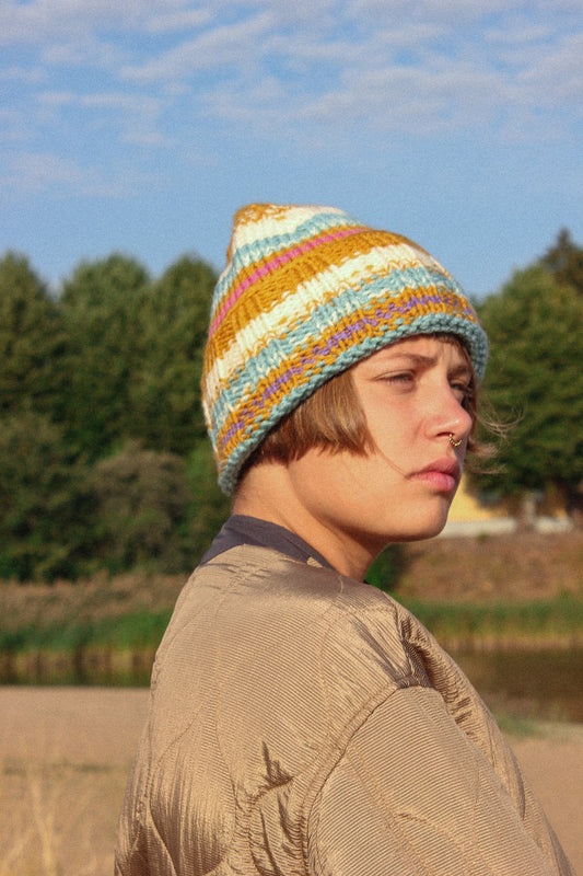 Woolen Multi Striped Beanie