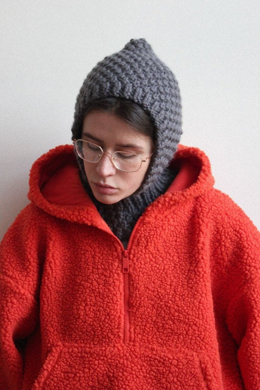 Balaclava Woolen Chunky hat in graphite gray ,mango socky balaclava knit beanie,knit helmet,knit hat,crochet balaclava, knitted hood