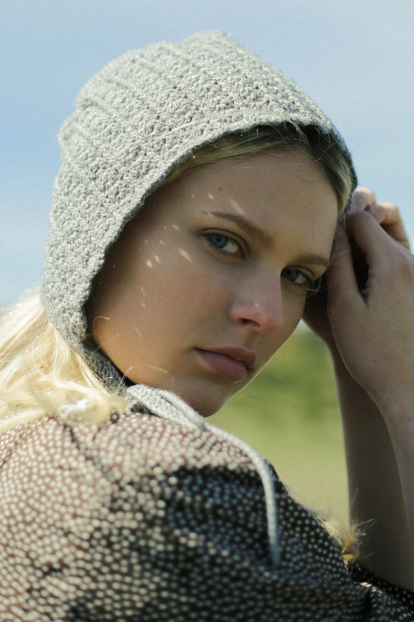 Adult Crochet Bow Tie Bonnet in Grey