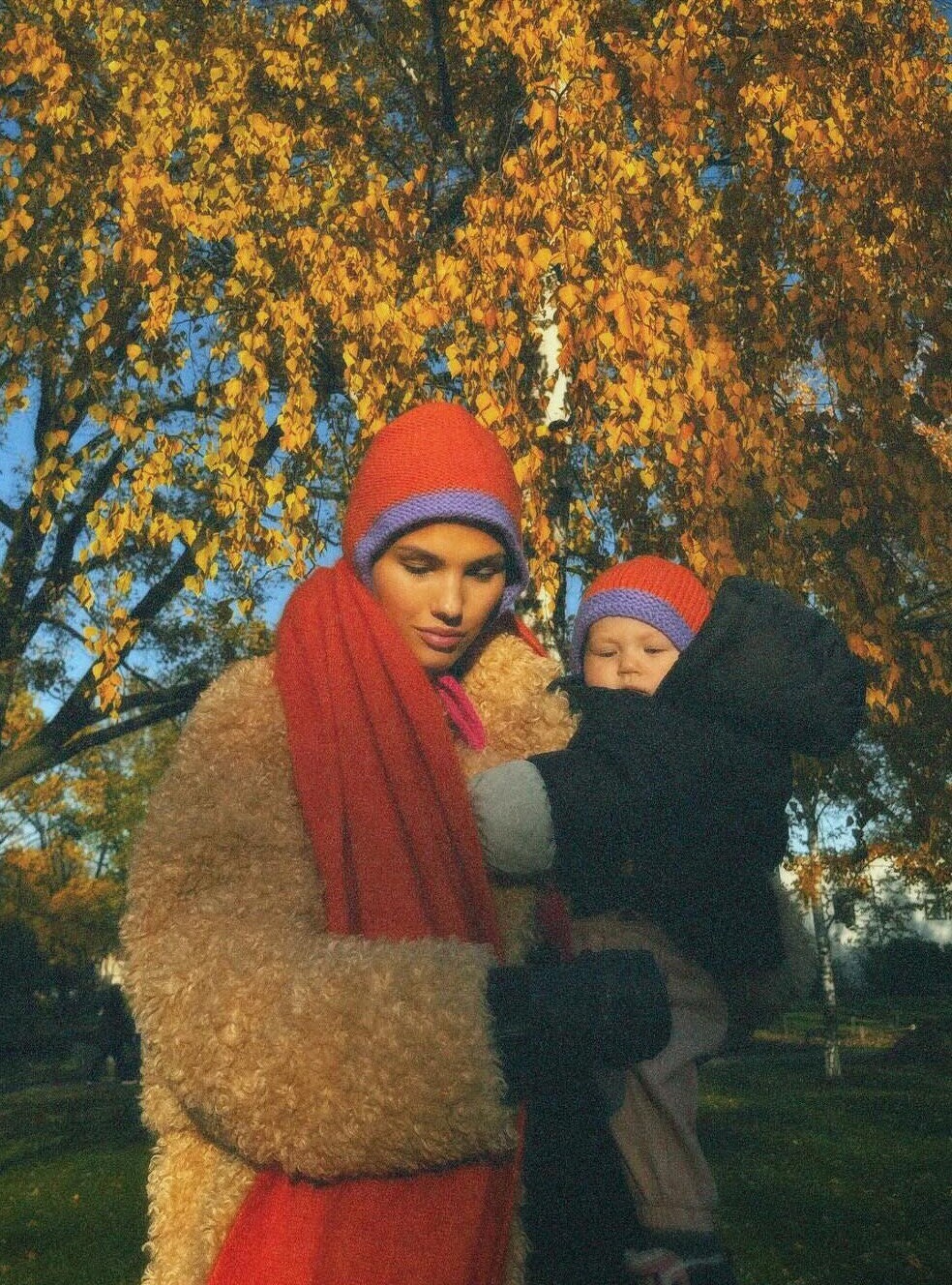 Mom + Baby Hand - Knitted Multi Chunky Bonnet Combo Matching Set