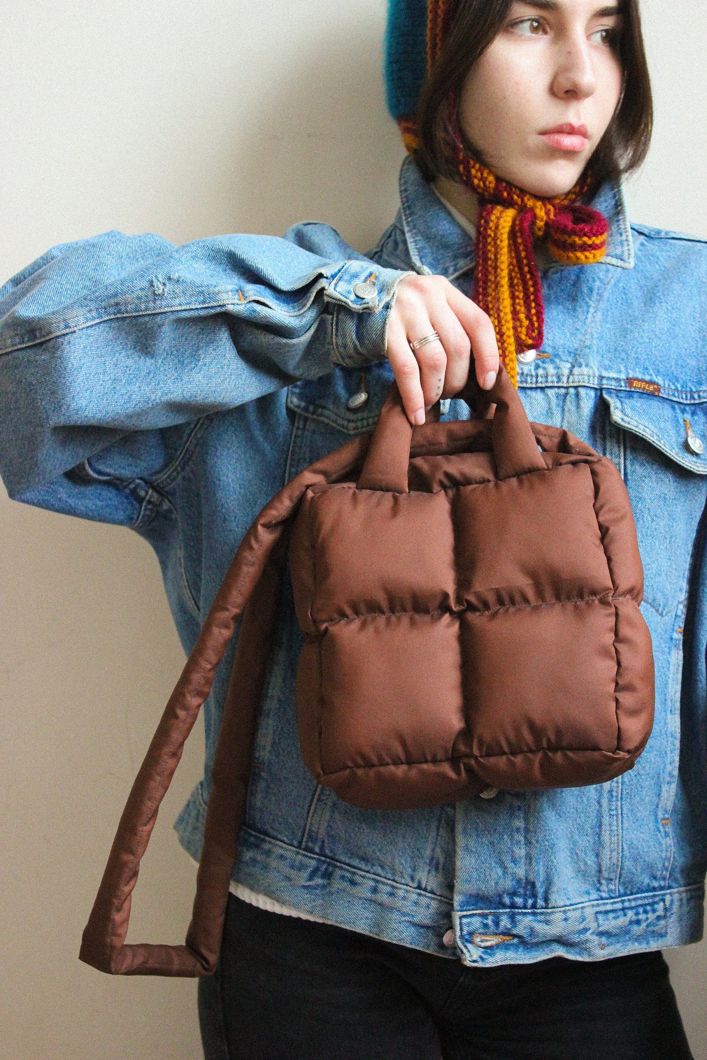 Mini Pillow Puffer Essential bag in Brown
