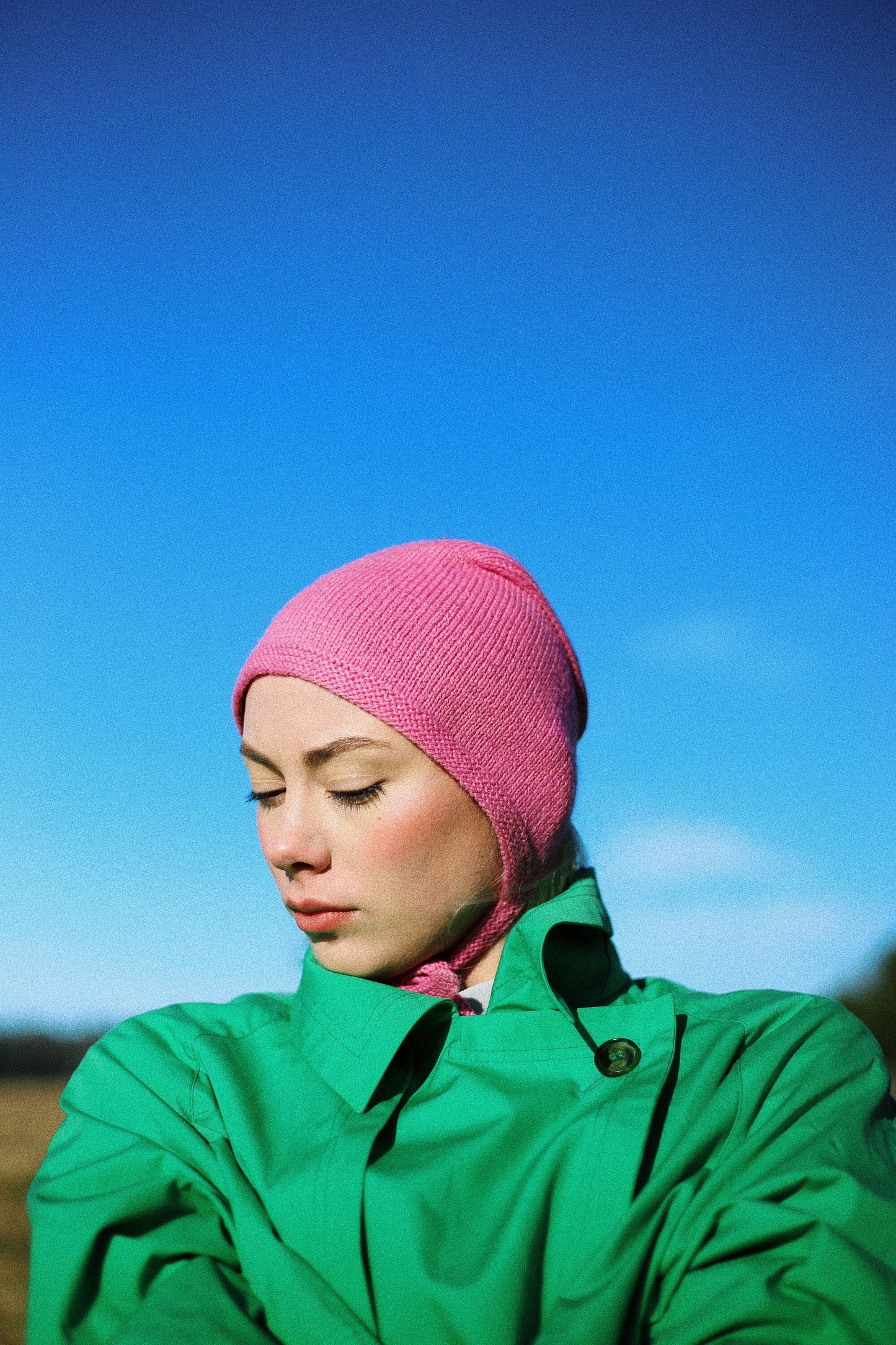 Hand-knitted Adult Bow Tie Bonnet hat in Pink