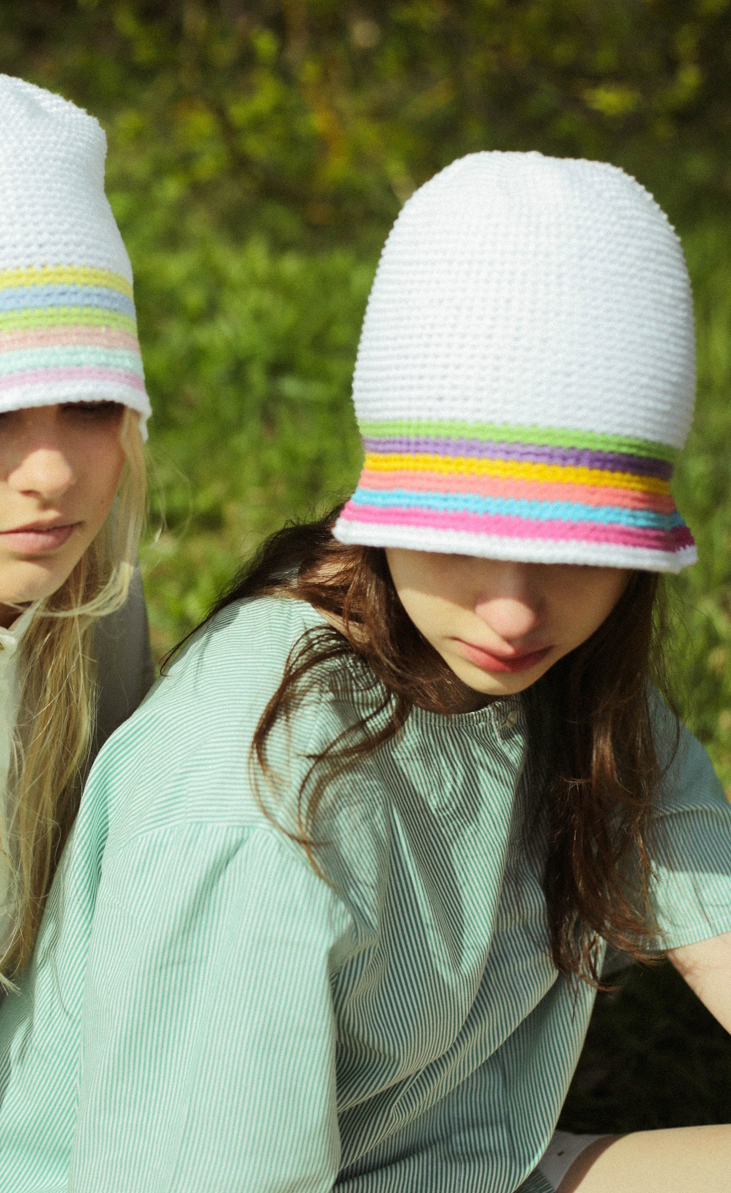 Hand-knitted crochet multi colored bucket hat