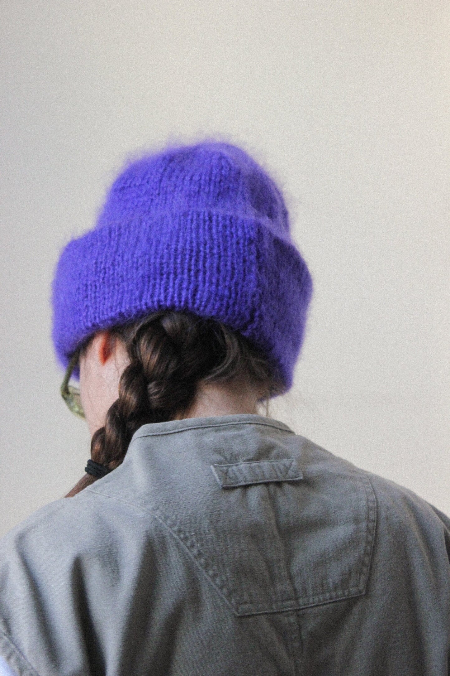 Mohair Beanie Hat in Purple