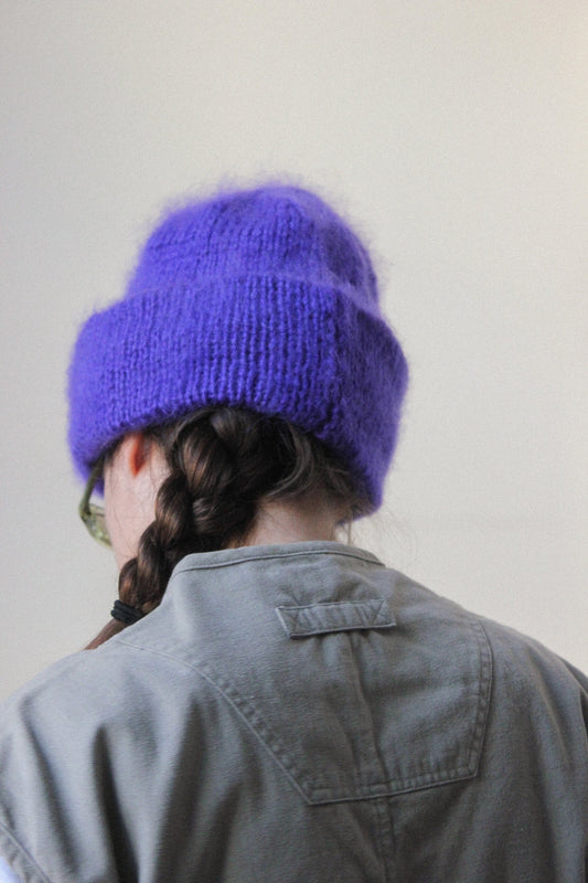 Mohair Beanie Hat in Purple