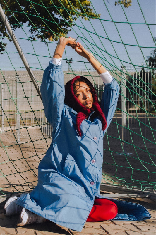 Hand - knitted Mohair Headscarf in Burgundy