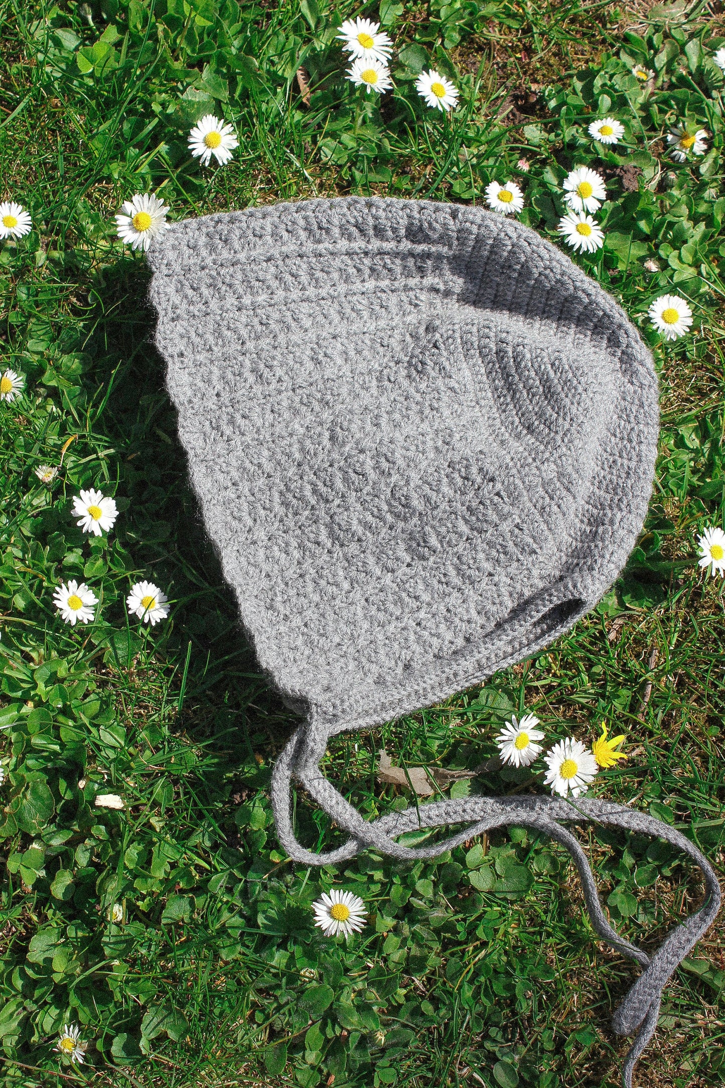 Adult Crochet Bow Tie Bonnet in Grey