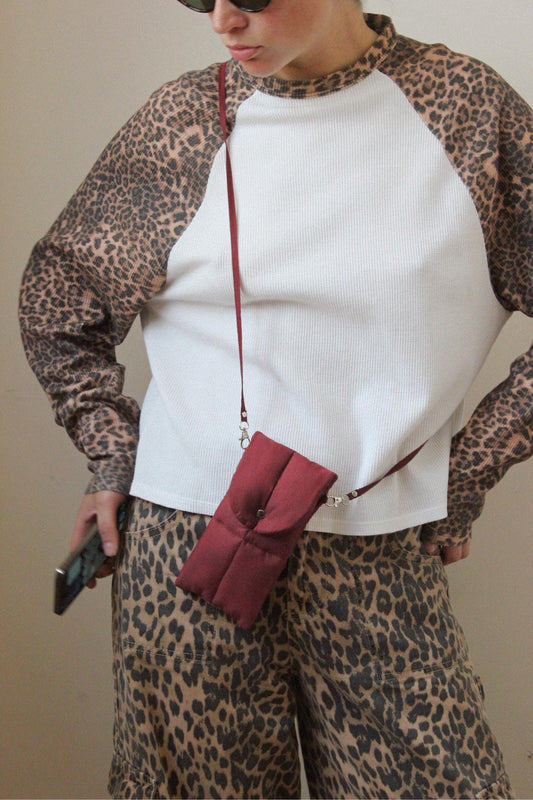 Pillow Puffer Phone pouch in Burgundy, Puffy Crossbody Phone Bag,Waterproof Padded Case with Strap,Hands-Free Pouch,Travel Gift for Her