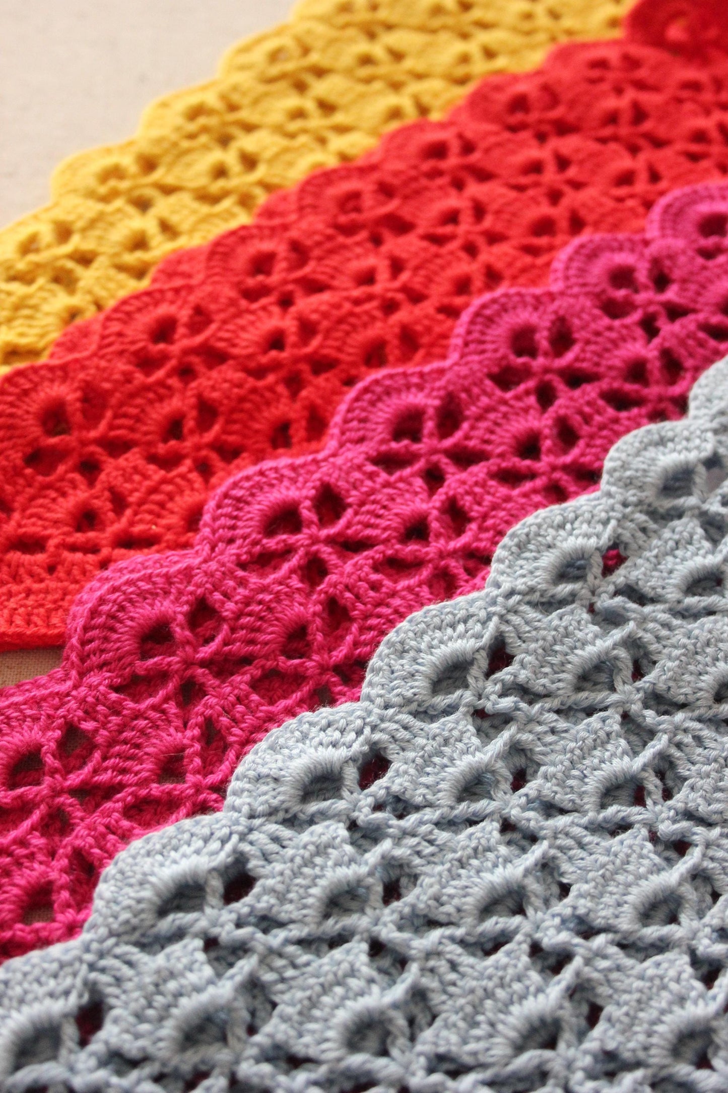 Crochet Premium Cotton Shell & Lace Stitch Headscarf in Red