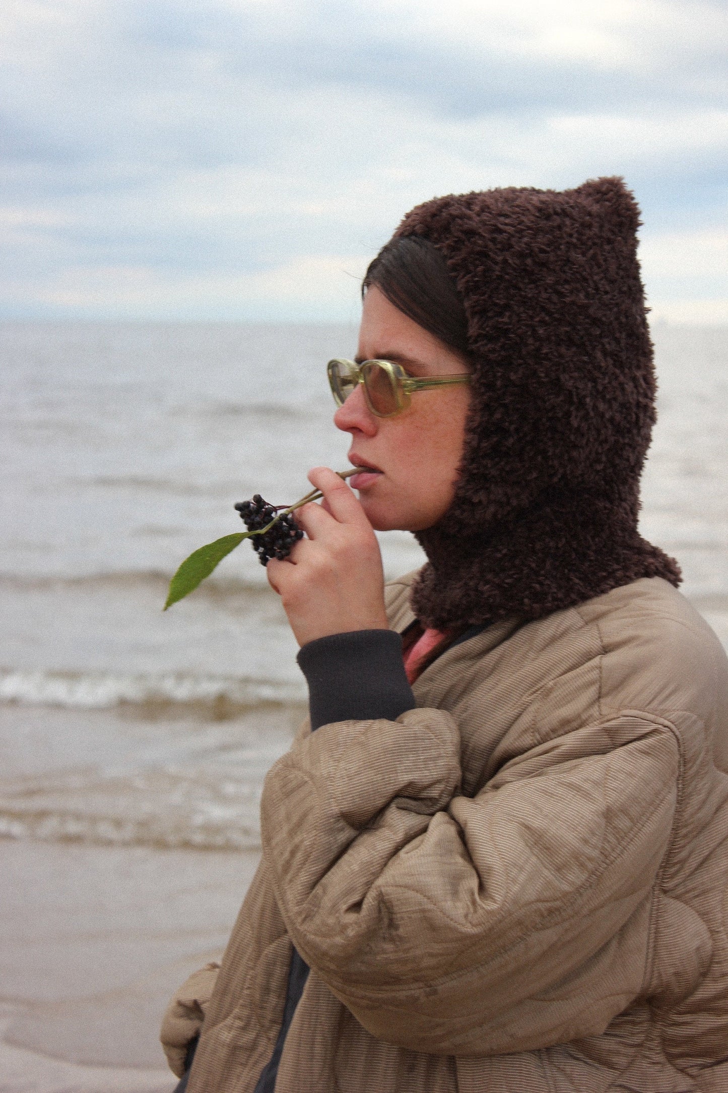 Fuzzy Teddy Faux Fur balaclava hat in brown