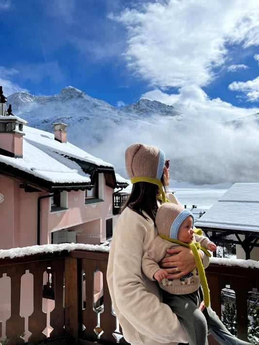 Mom + Baby Hand - Knitted Chunky Bonnet Combo Matching Set