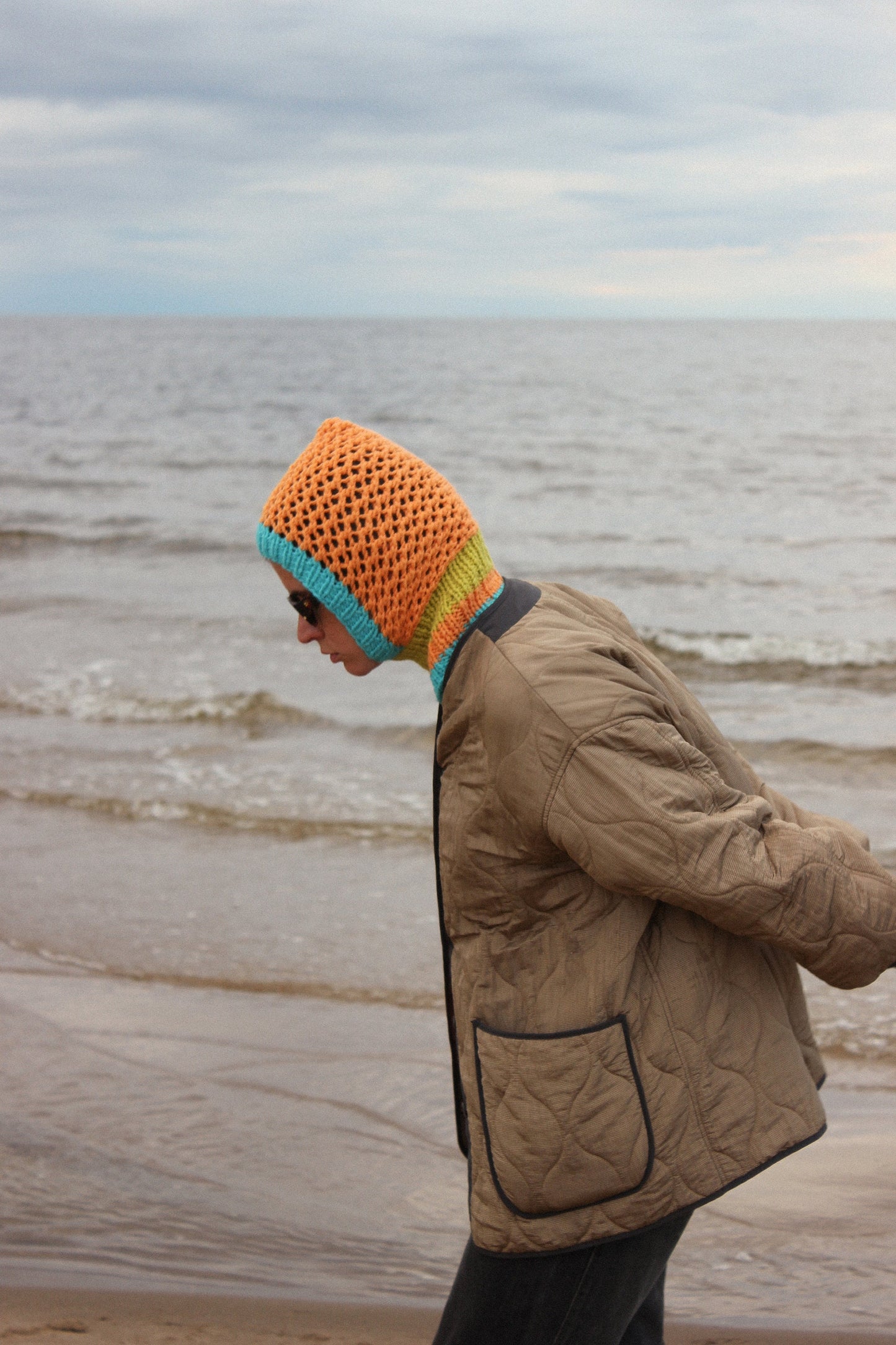 Multicoloured Demi - season Papaya balaclava hat,mango socky balaclava knit beanie,knit helmet,knit hat,crochet balaclava