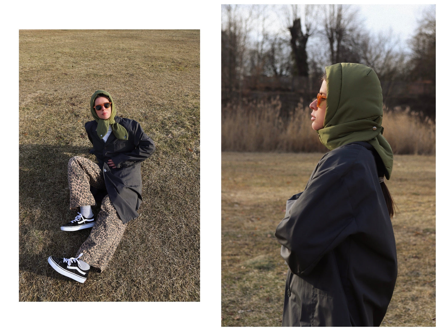 Pillow Puffer Headscarf - Balaclava in Khaki Green