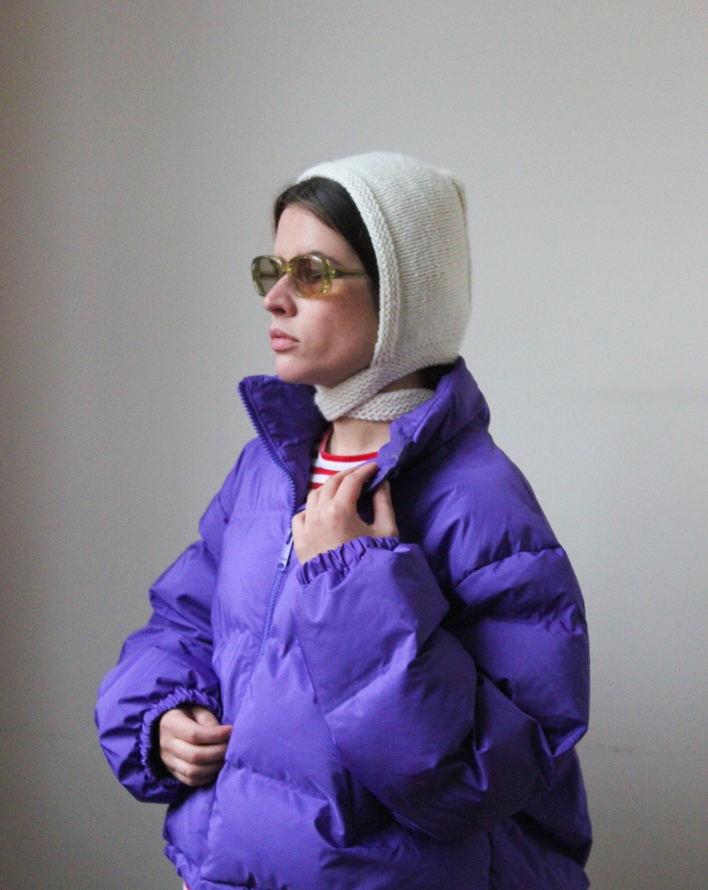 Hand-knitted Adult Bow Long Tie Bonnet hat in white