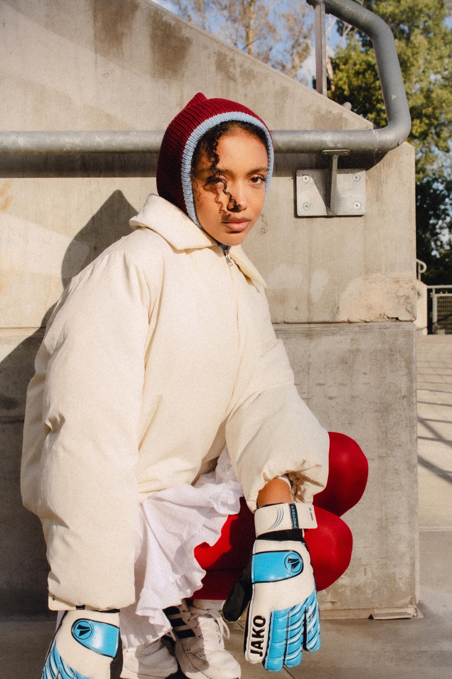 Merino Wool Balaclava in Burgundy & Baby Blue