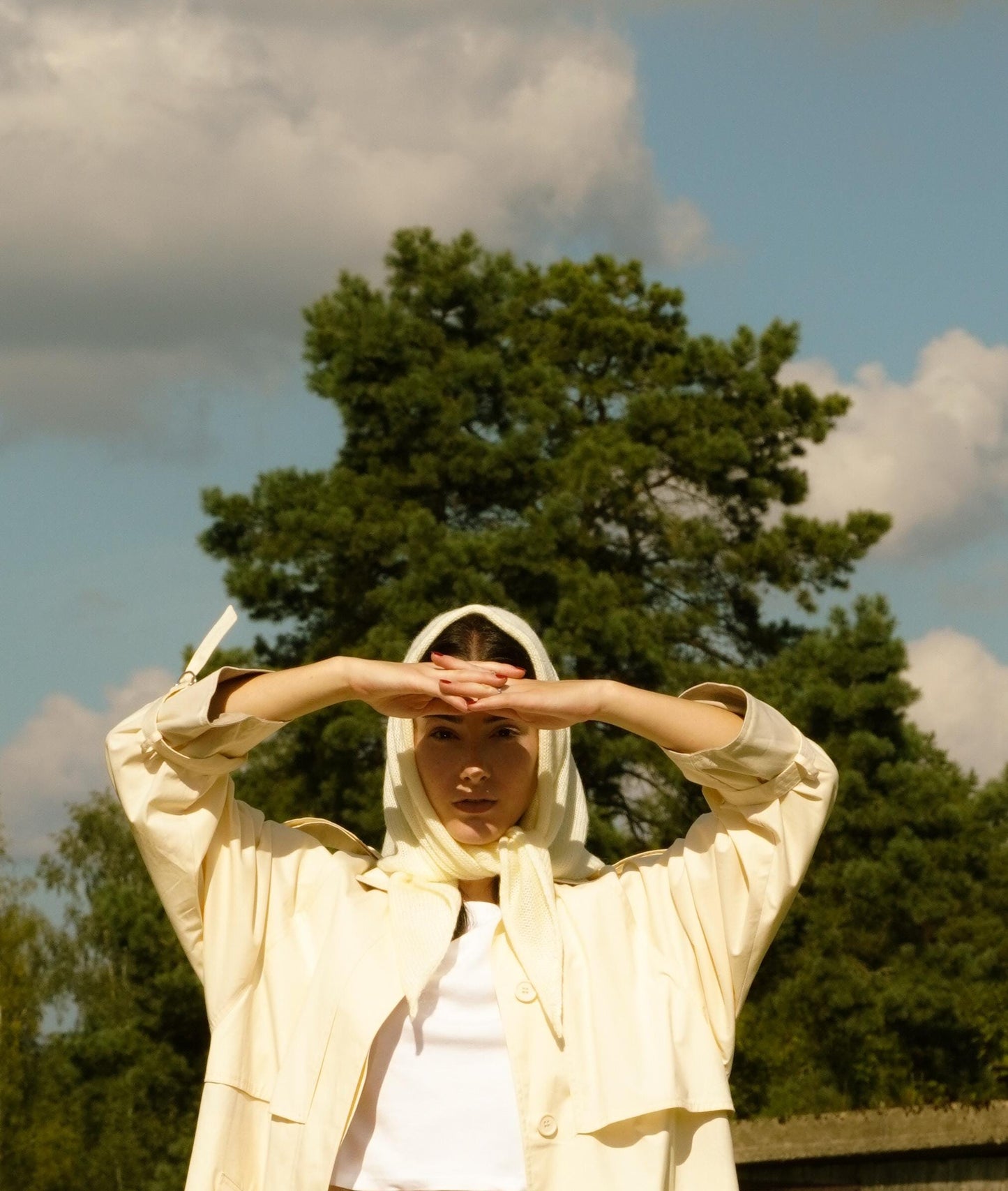 Hand - knitted Mohair Headscarf in Buttermilk Yellow