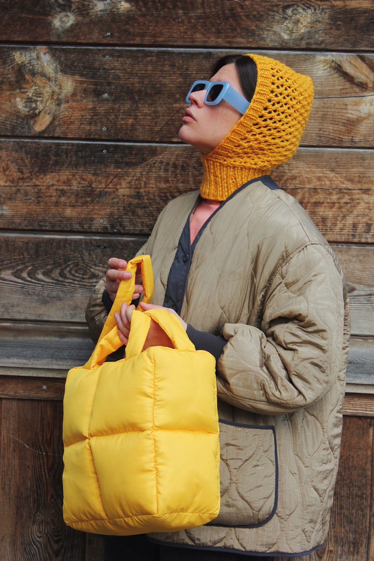 Demi - season balaclava hat in yellow yolk ,mango socky balaclava knit beanie,knit helmet,knit hat,crochet balaclava, knitted hood