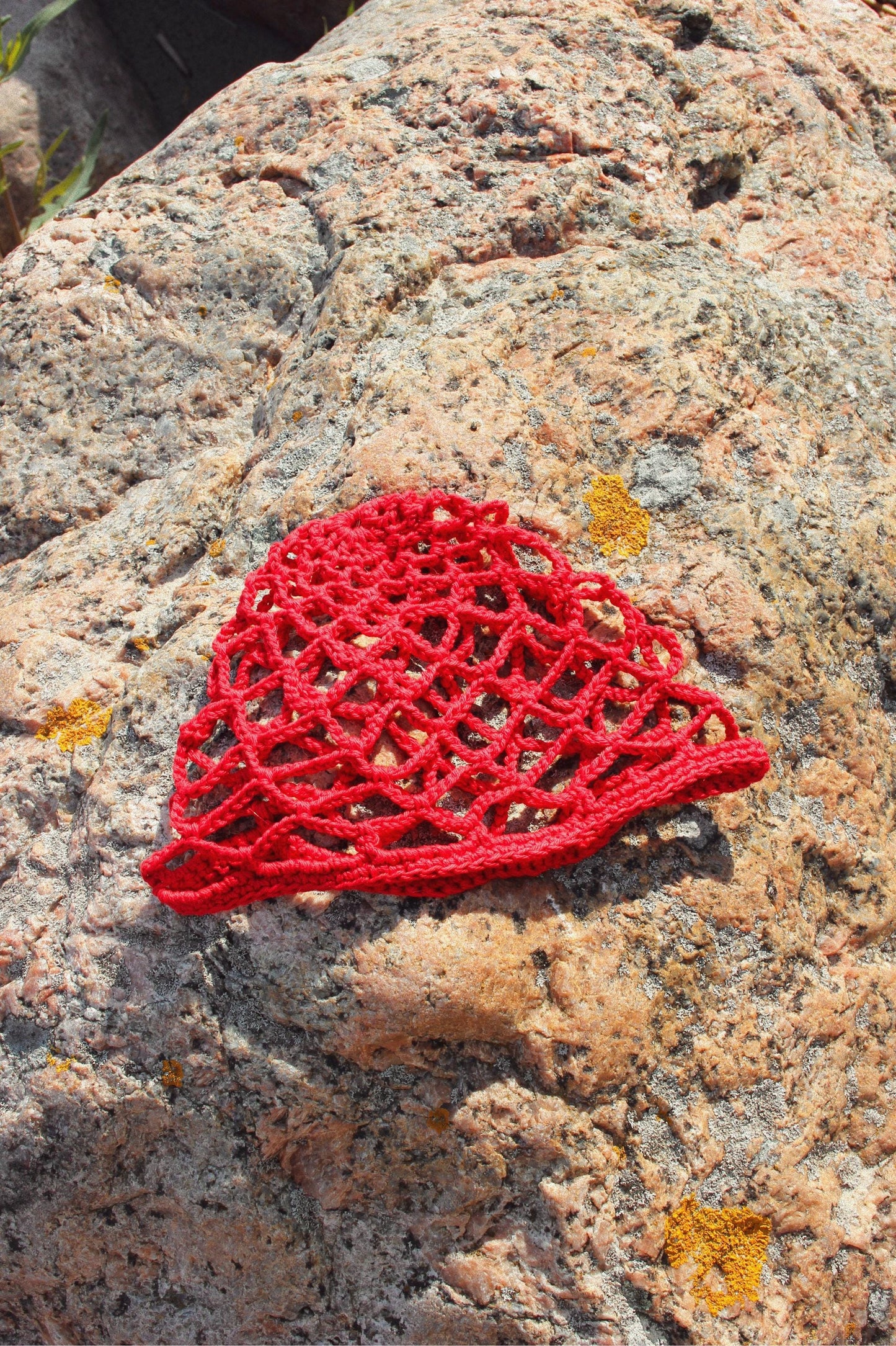 Premium Cotton Crochet Big Mesh Knitted Hat in Red