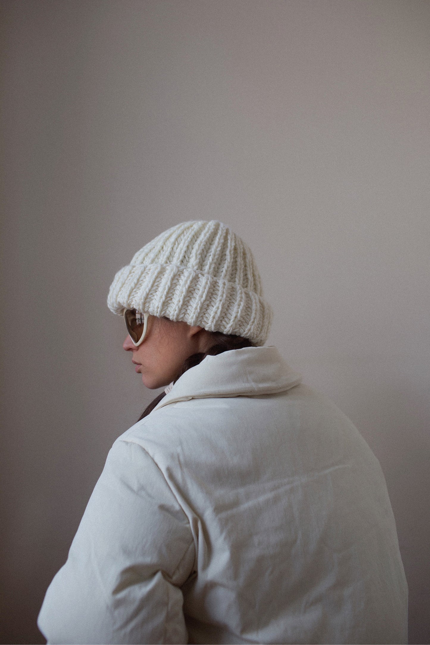 Woolen Chunky beanie hat in Off White, Ivory